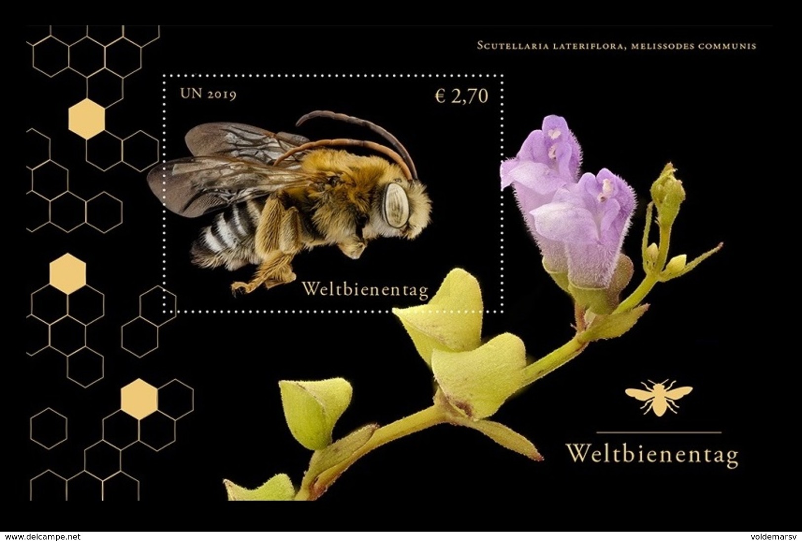 United Nations (Vienna) 2019 Mih. 1055 (Bl.53) Flora And Fauna. World Bee Day. Melissodes And Blue Skullcap MNH ** - Unused Stamps