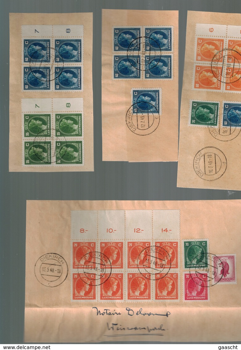 Luxembourg Blocs De 4 Et Autres Avec Timbres GD Charlotte émission De 1944 - Usados