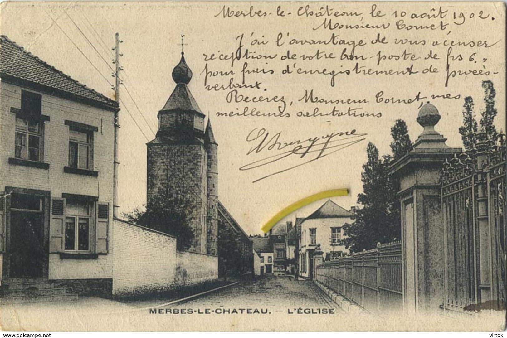 Merbes-Le-Chateau : Eglise  ( Ecrit 1902 Avec Timbre ) - Merbes-le-Château