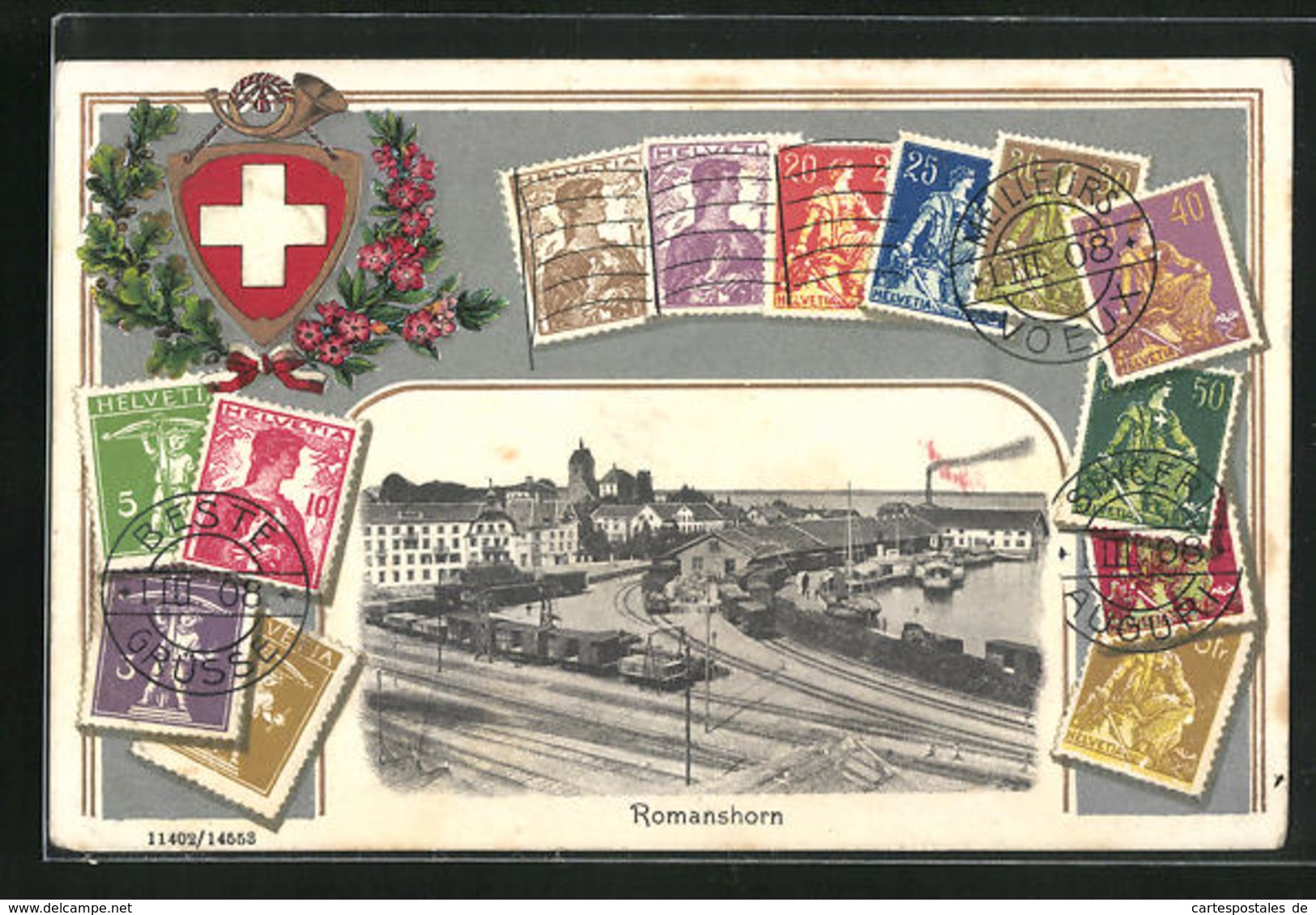 AK Romanshorn, Blick Zum Güterbahnhof Am Hafen, Briefmarken Schweiz - Romanshorn