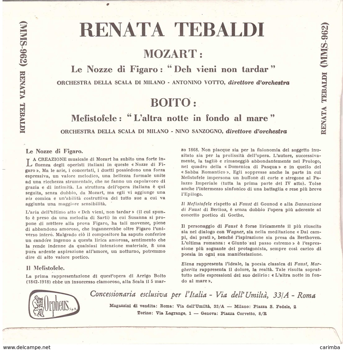 RENATA TEBALDI MOZART BOITO - Classica