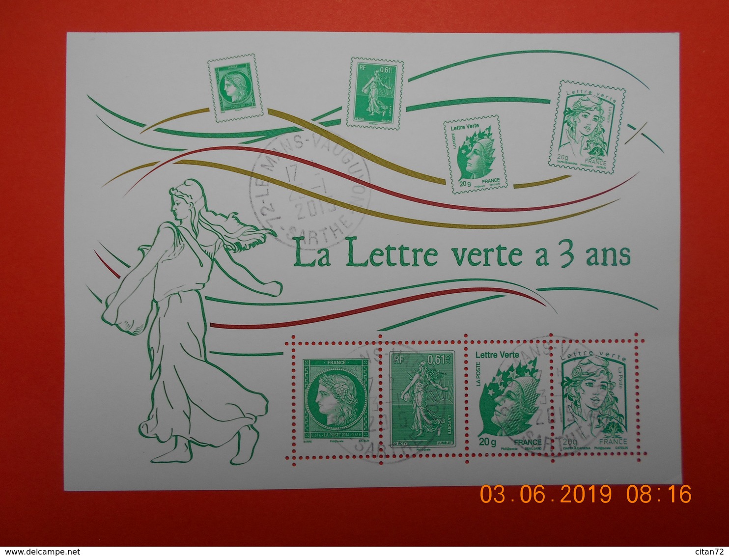 FRANCE 2014   Feuillet   LA LETTRE VERTE A 3 ANS    Beaux Cachets  Ronds Sur Timbres Neufs - Gebraucht