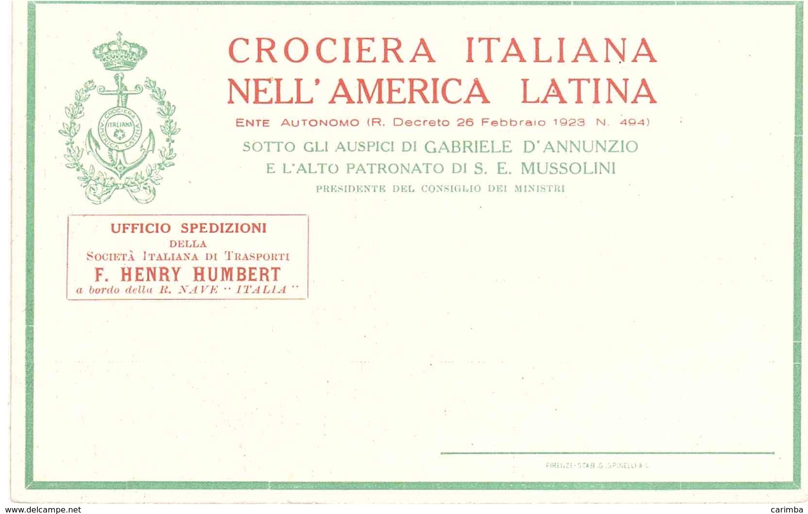 CROCIERA ITALIANA NELL'AMERICA LATINA SPEDIZIONI F.HENRY HUMBERT - Storia Postale
