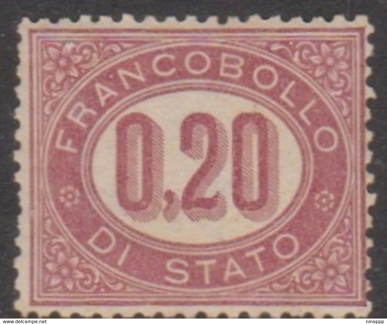 Italy O 3 1875 Official Stamp, 20 Cents Lake, Mint Hinged - Mint/hinged