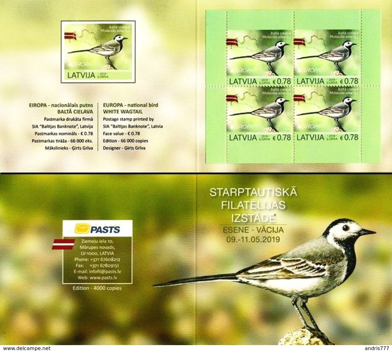 Latvia Lettland Lettonie 2019 (06) Europe - National Birds - White Wagtail (booklet) - Lettland