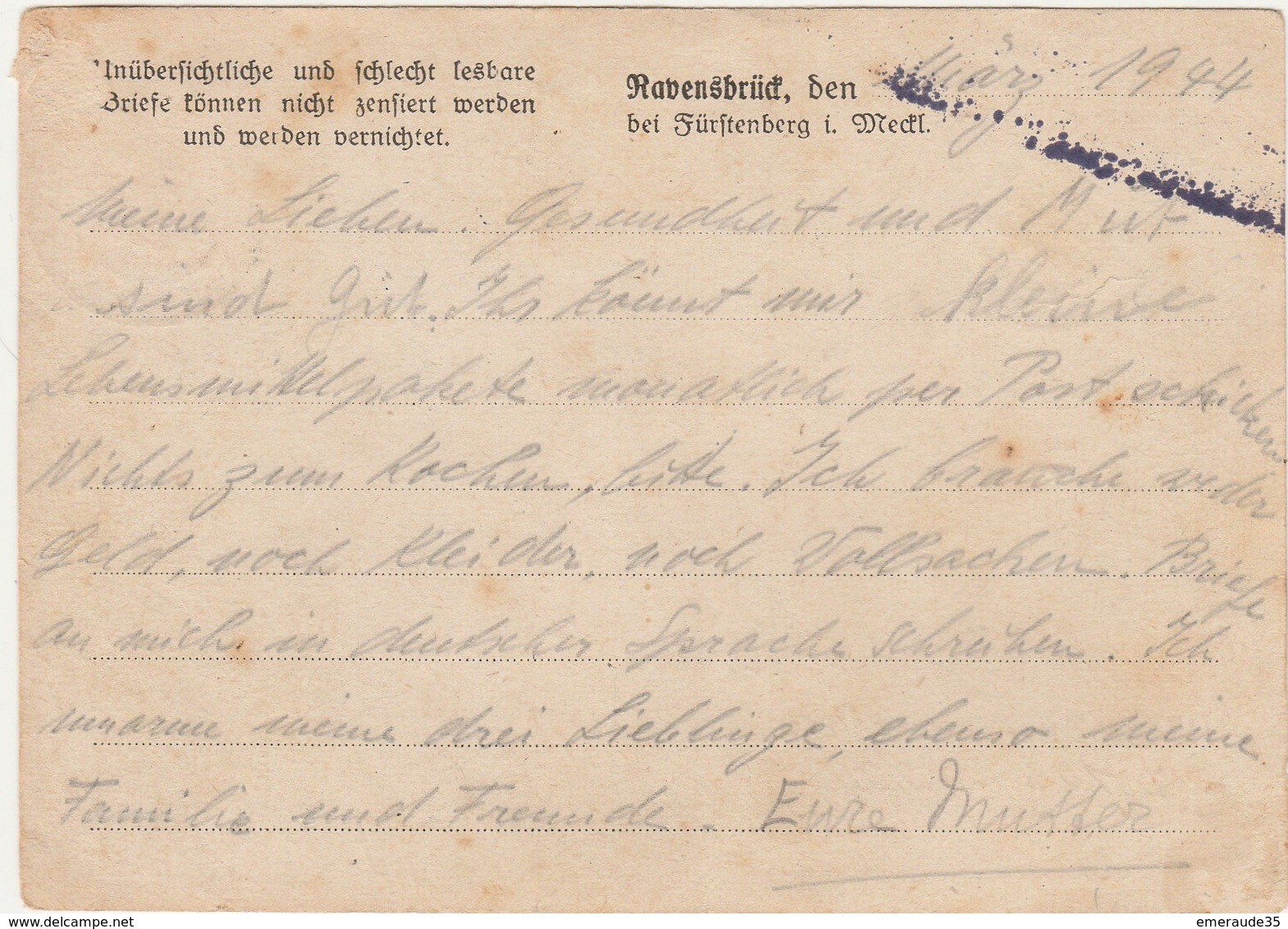 Postkarte Allemagne Timbre Hitler 1944 Tampon Croix Gammé - Otros & Sin Clasificación