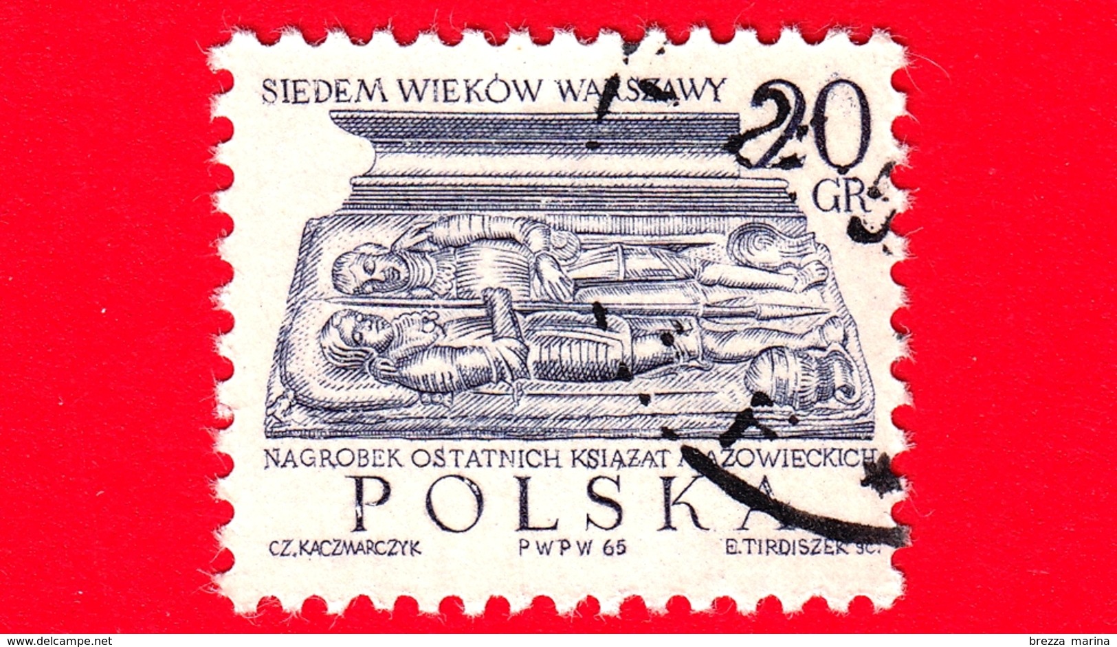 POLONIA - Usato - 1965 - 700 Anni Di Varsavia - Pietra Tombale Dell'ultimo Duca Di Mazovia - Gr 20 - Gebruikt