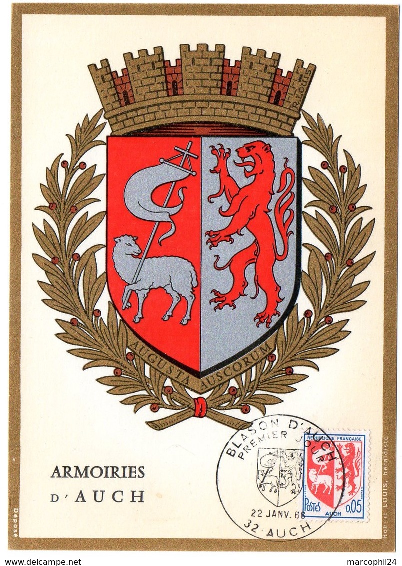 HERALDIQUE = 32 AUCH 1966 = CARTE MAXIMUM + CACHET PREMIER JOUR N° 1468 ARMOIRIES - 1960-1969