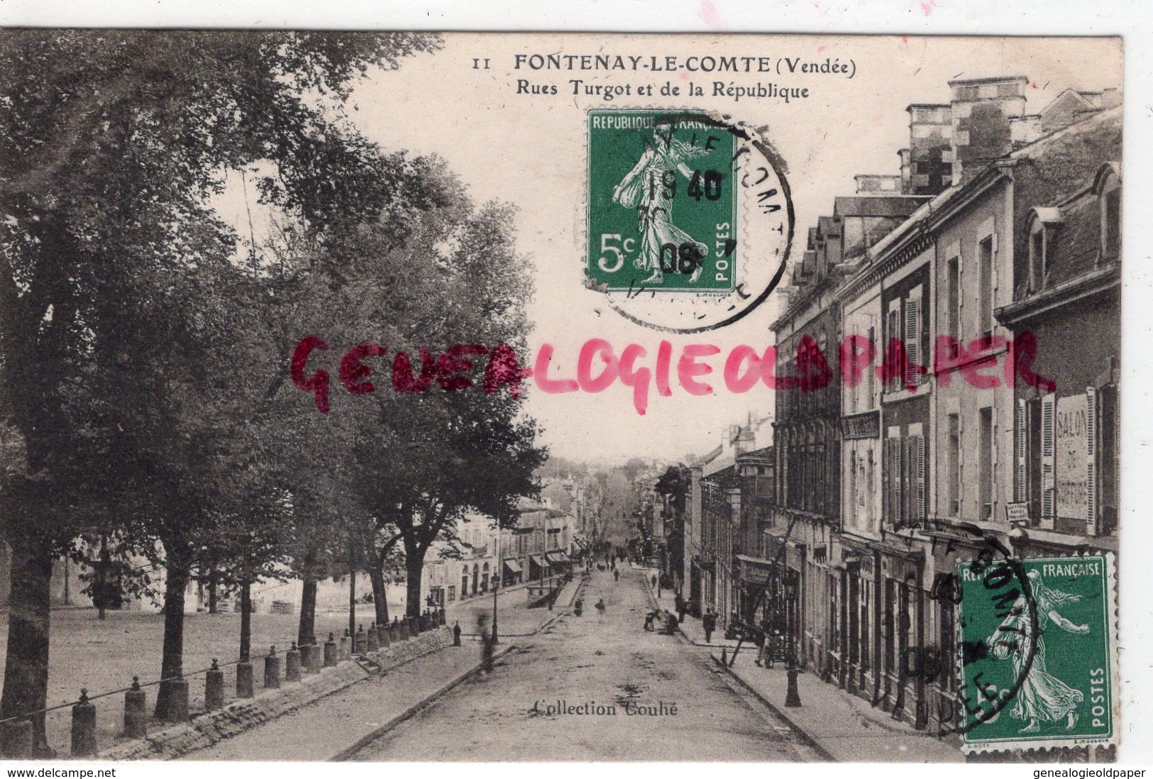 85 - FONTENAY LE COMTE- RUES TURGOT ET DE LA REPUBLIQUE- VENDEE 1908 - Fontenay Le Comte