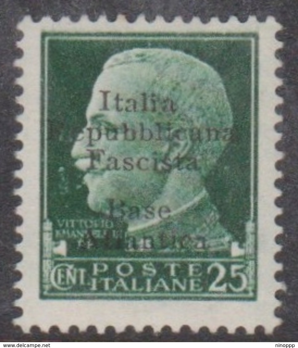 Italy-Italian Social Republic 1944 Overprinted Base Atlantica S 27, 25c Green, Mint Hinged - Emissions Locales/autonomes