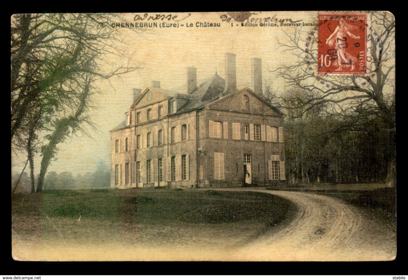 27 - CHENNEBRUN - LE CHATEAU - CARTE ANCIENNE TOILEE ET COLORISEE - Autres & Non Classés