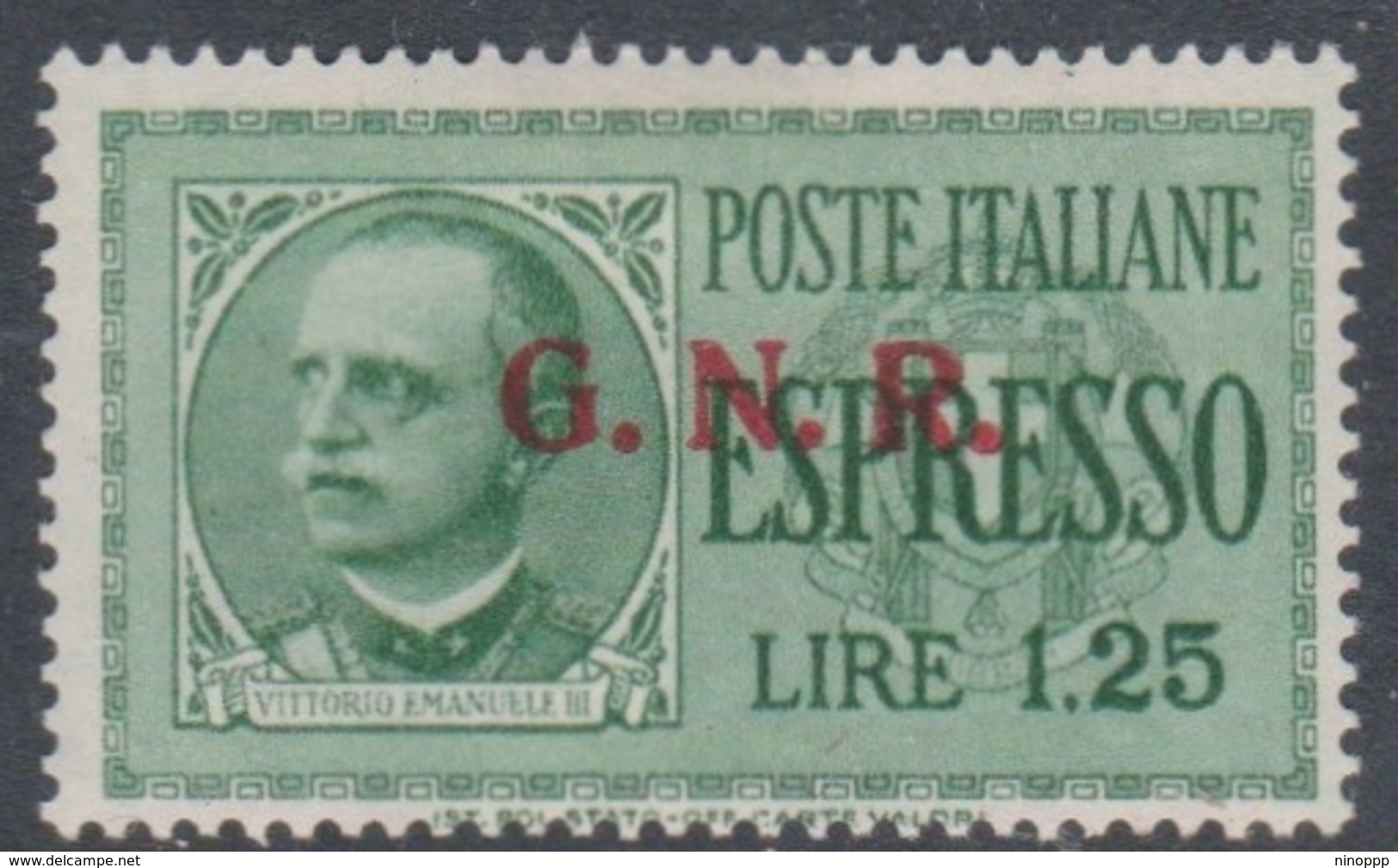 Italy-Italian Social Republic E 19 1943 Special Delivery Stamp,1.25 Lire Green, Mint Hinged - Mint/hinged