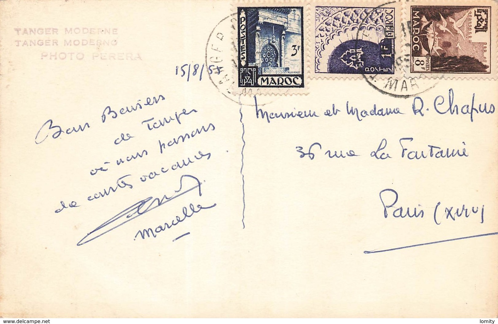 Maroc Tanger Moderne Moderno Cpa Photo Perera + 3 Timbres Timbre Dans Les Années 50 - Tanger