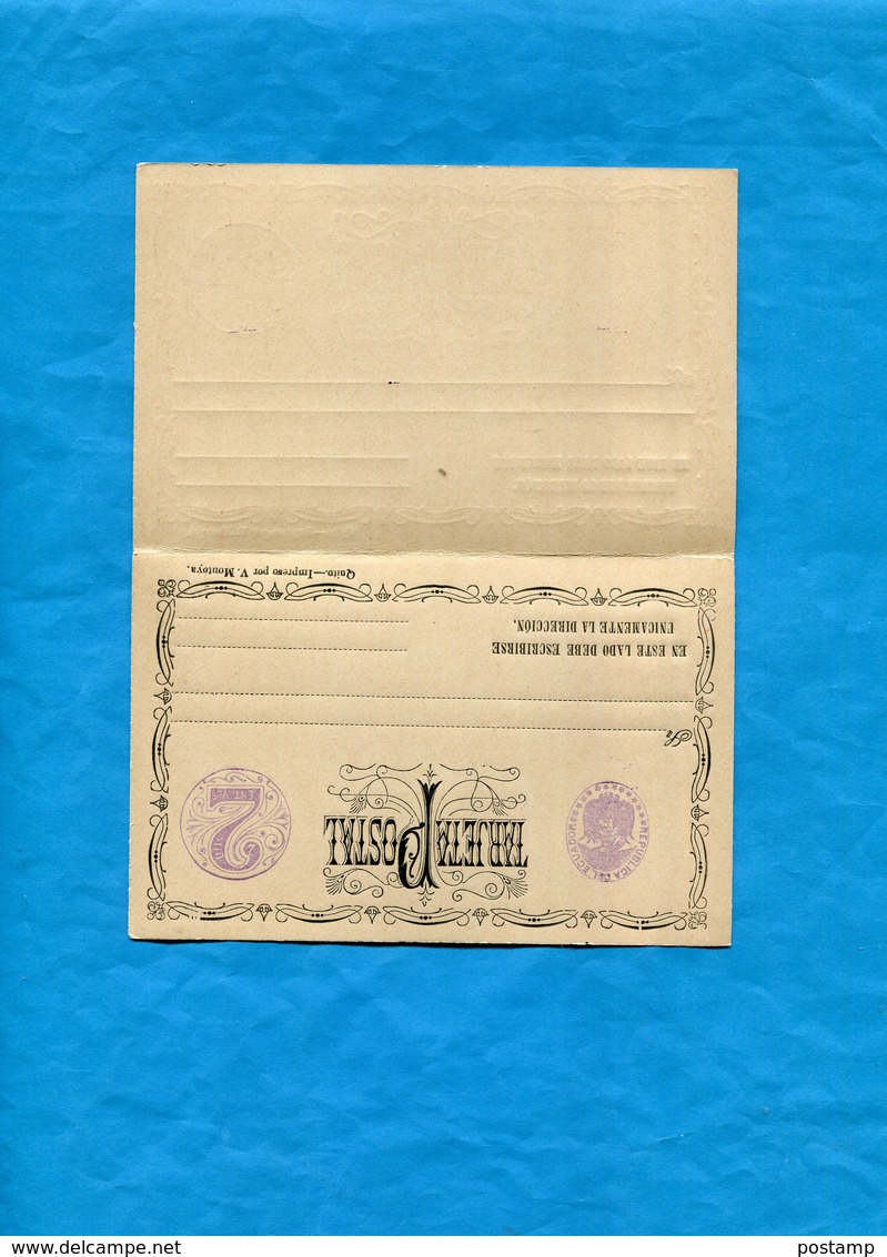 EQUATEUR- Carte Lettre Entier Postal Stationnery- Con Respuesta-neuf-  1885-2 C Violet  -armoiries - Equateur