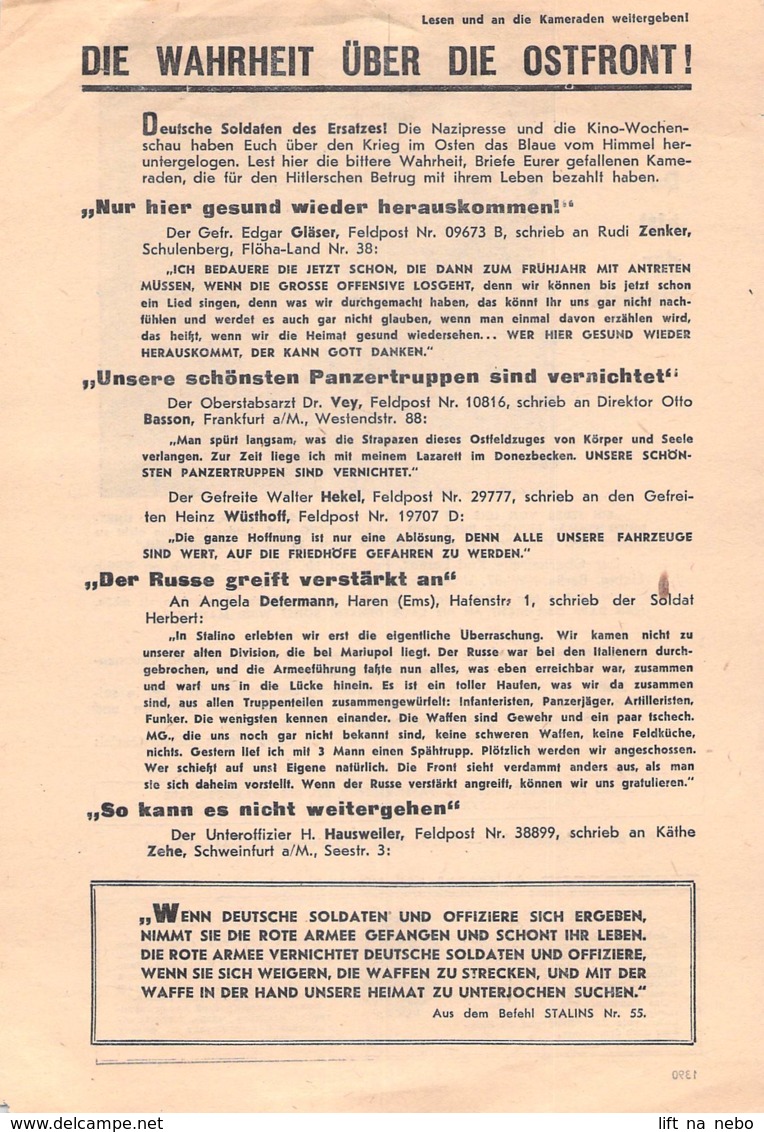 WWII WW2 Flugblatt Leaflet Soviet Propaganda Against Germany "DIE WAHRHEIT.." CODE 1390 FREE STANDARD SHIPPING WORLDWIDE - 1939-45