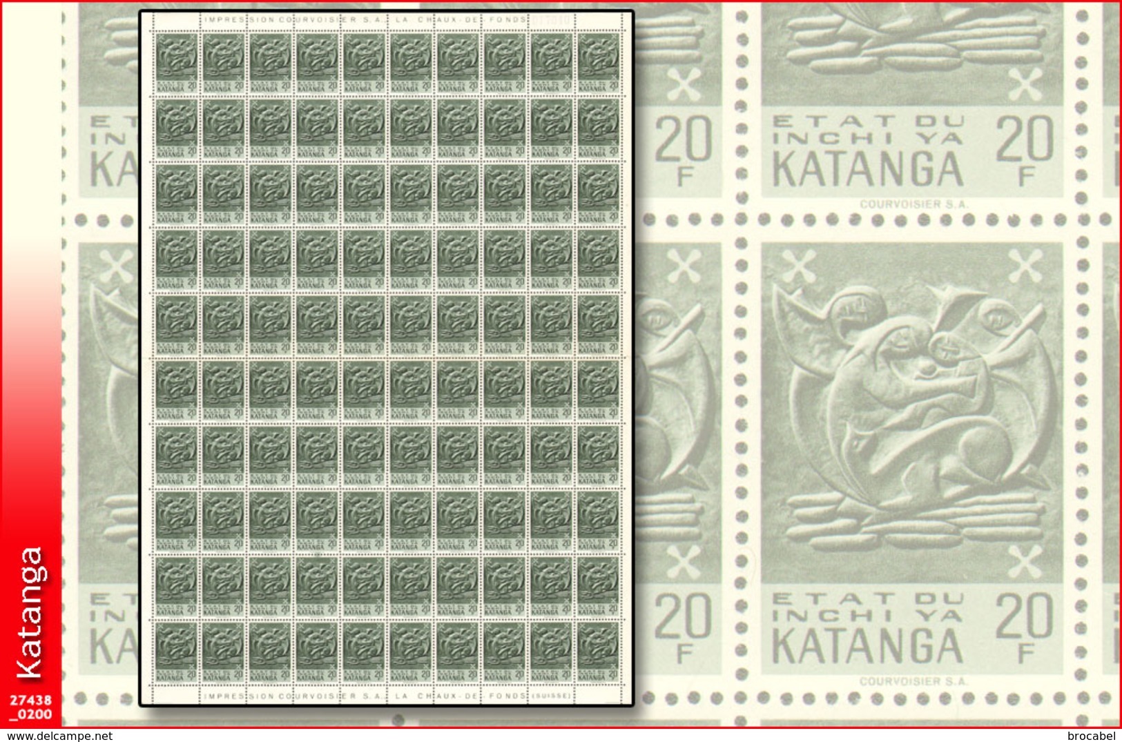 Katanga 0063 - 20F  Feuille / Sheet De 100 - Katanga