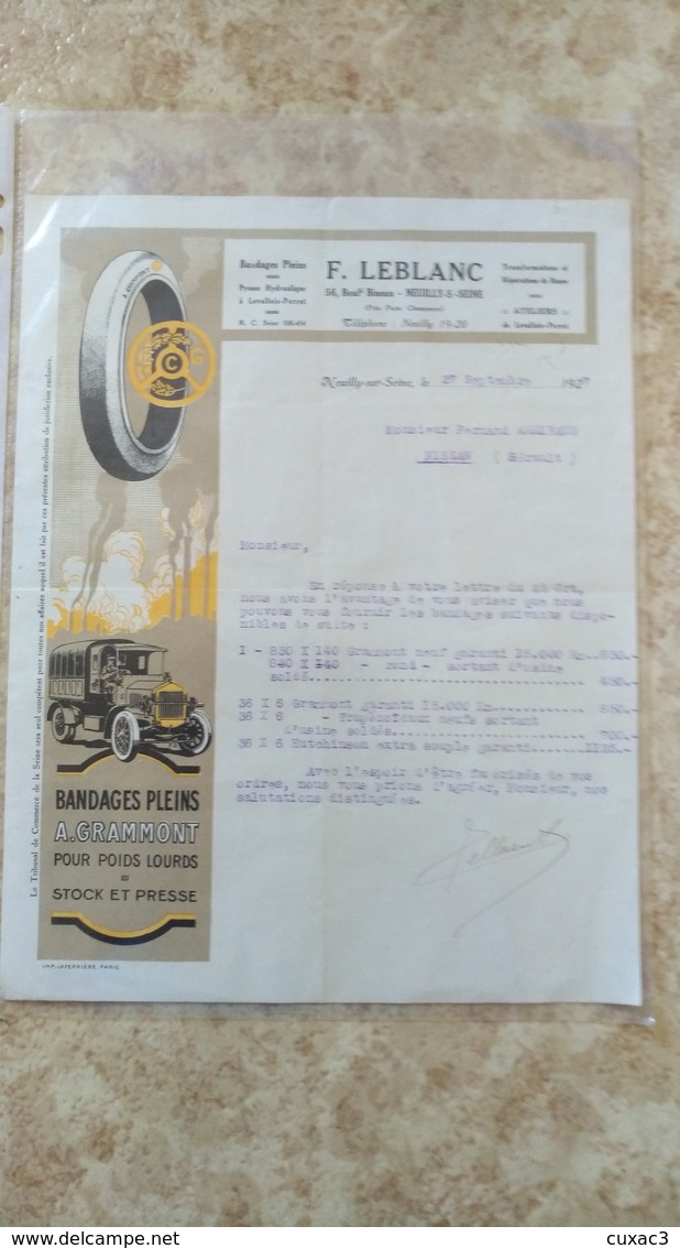 NEUILLY SUR SEINE - F.LEBLANC - Bandaes Pleins Pour Camion, - Auto's