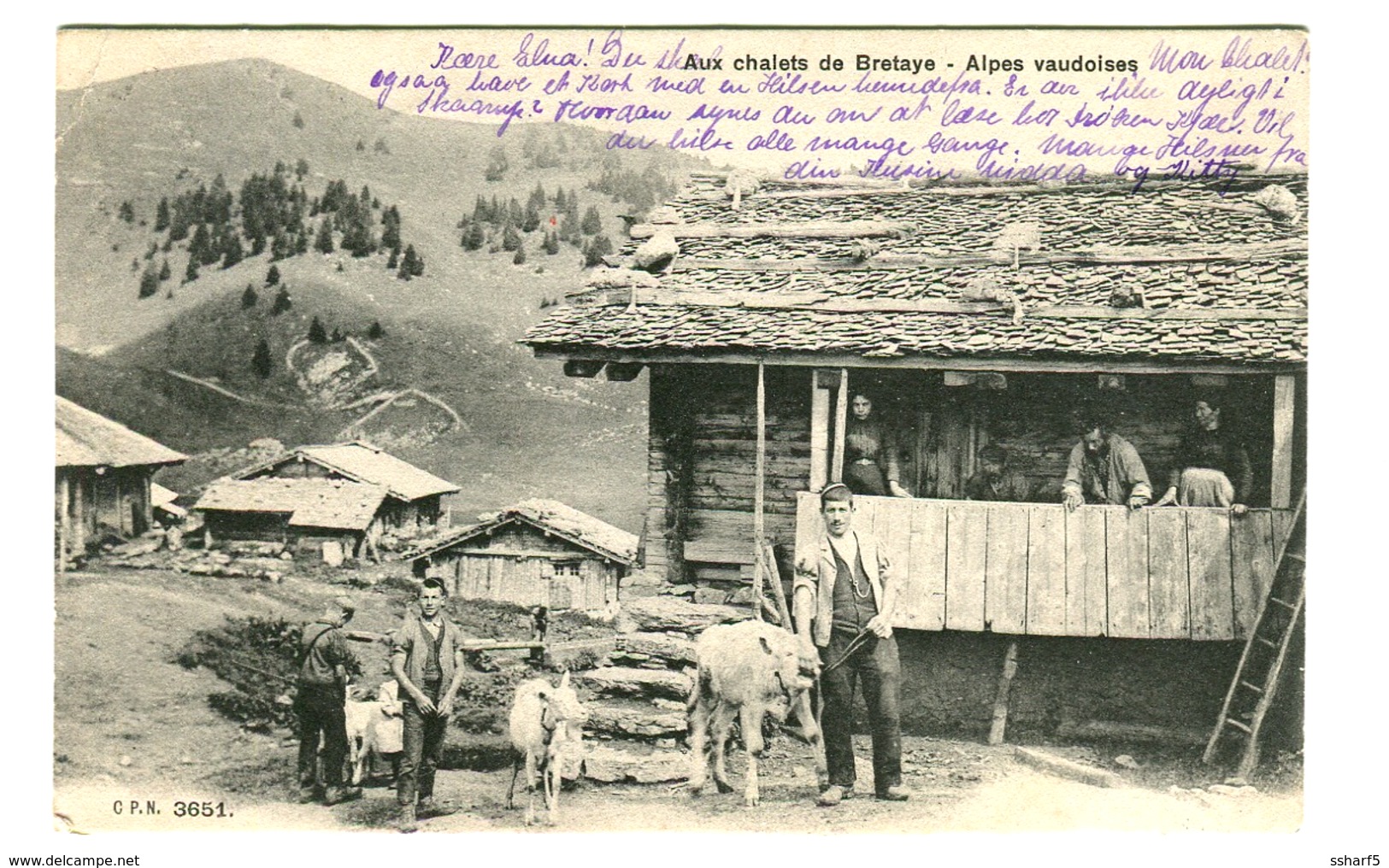 Chalets De BRETAYE Alpes Vaudoises Chèvres Animée Restaurant De Bretayes Alpe D'OLLON (cachet Violet) CHESIÈRES 1905 - Andere & Zonder Classificatie