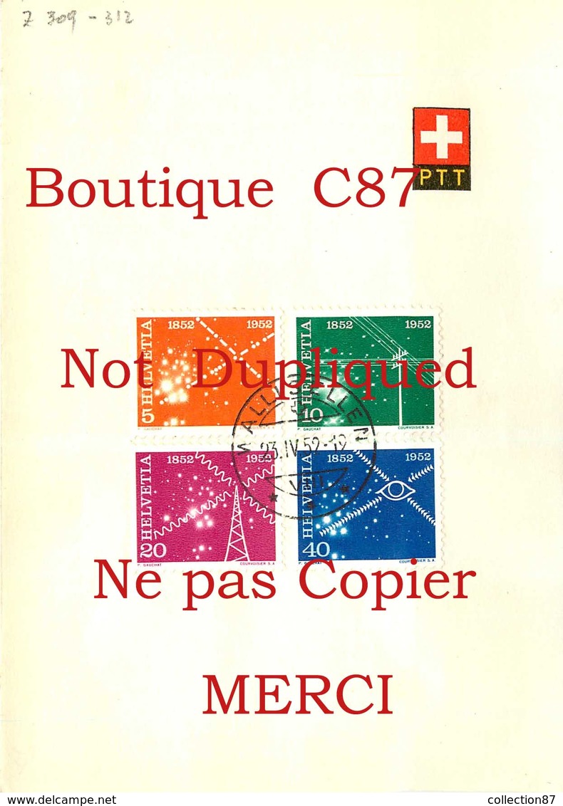 ♣♣ ☺ SUISSE < SERIE TELECOMMUNICATION 309 / 312 Sur DOCUMENT OFFICIEL PTT - Lettres & Documents