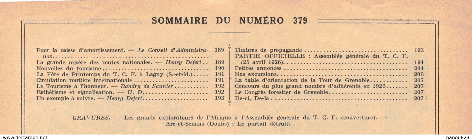 LA REVUE DU TOURING CLUB DE FRANCE 379 1926 EXPLORATEURS AFRIQUE MISERE ROUTES NATIONALES ESTHETISME ET SIGNALISATION - 1901-1940