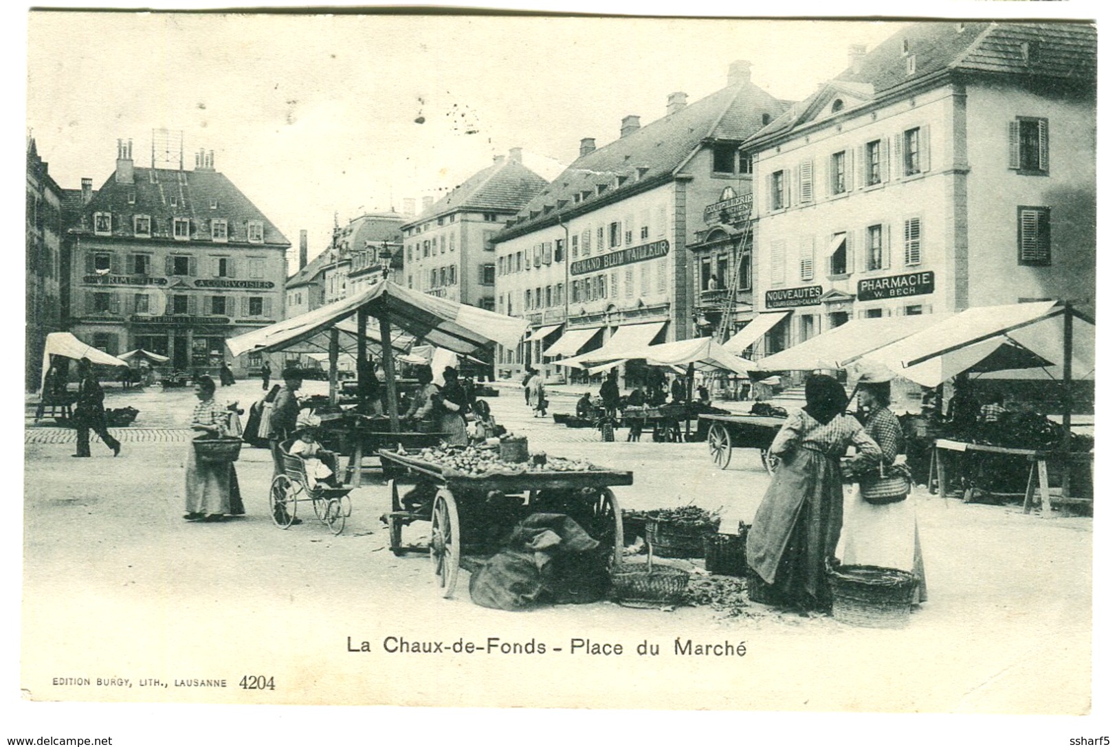 Suisse Chaux De Fonds Place Du Marché PHARMACIE Belle Animation 1907 - La Chaux-de-Fonds