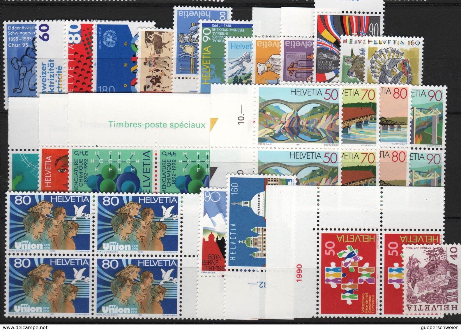 Lot De Timbres De Suisse Neufs** Avec Séries Complètes, Blocs De 4 Et Coins Datés à - 40% De La Faciale - Collections