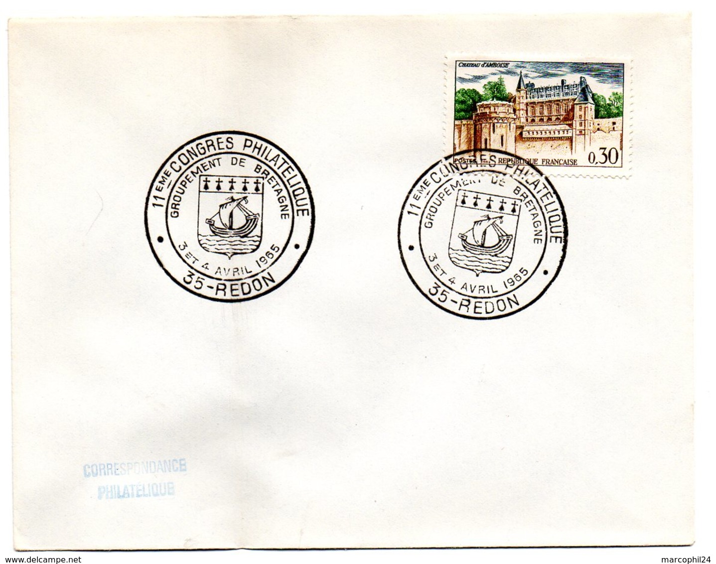 HERALDIQUE = 35 REDON 1965 = CACHET TEMPORAIRE Illustré D'ARMOIRIES 'CONGRES PHILATELIQUE ' - Commemorative Postmarks