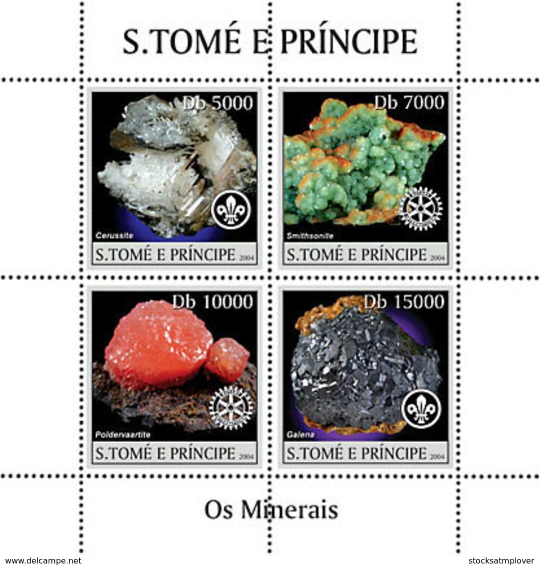 Sao Tome 2004 Minerals  ,rotary Logo - São Tomé Und Príncipe
