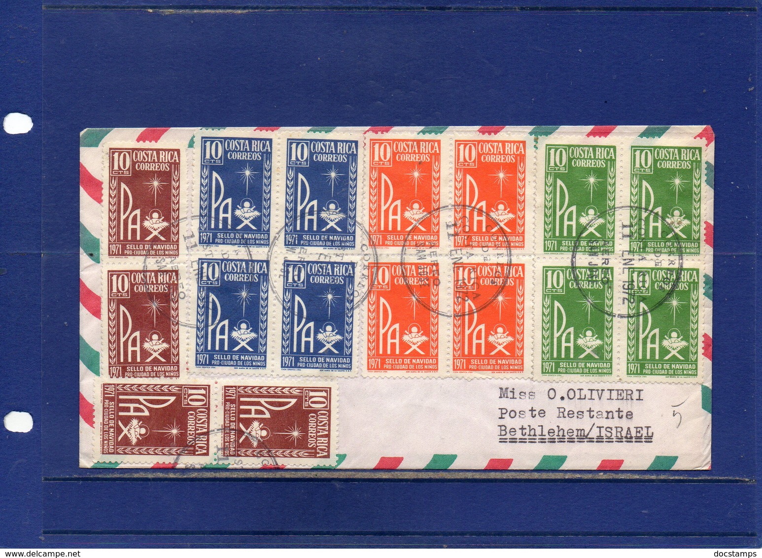 ##(DAN197)- Costa Rica 1972- Air Mail Cover With  Christmas Stamps To Israel, , Retour To Sender To Firenze-Italy - Costa Rica