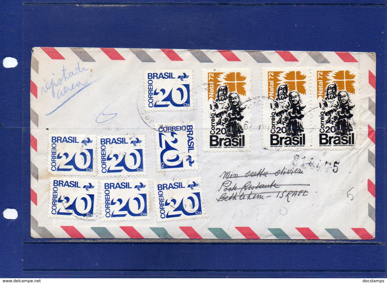 ##(DAN197)Brasil-Brazil 1973-Registered Air Mail Cover With Christmas Stamps To Israel,Retour To Sender To Firenze-Italy - Storia Postale