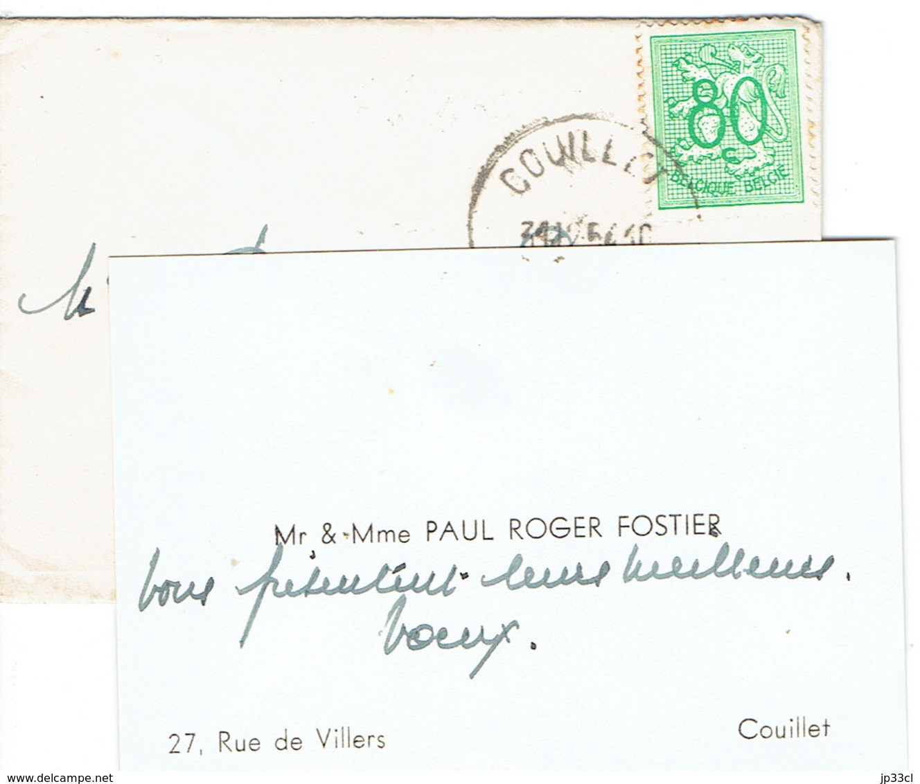 Ancienne Carte De Visite De Mr Et Mme Paul Roger Fostier, Rue De Villers, Couillet - Visiting Cards