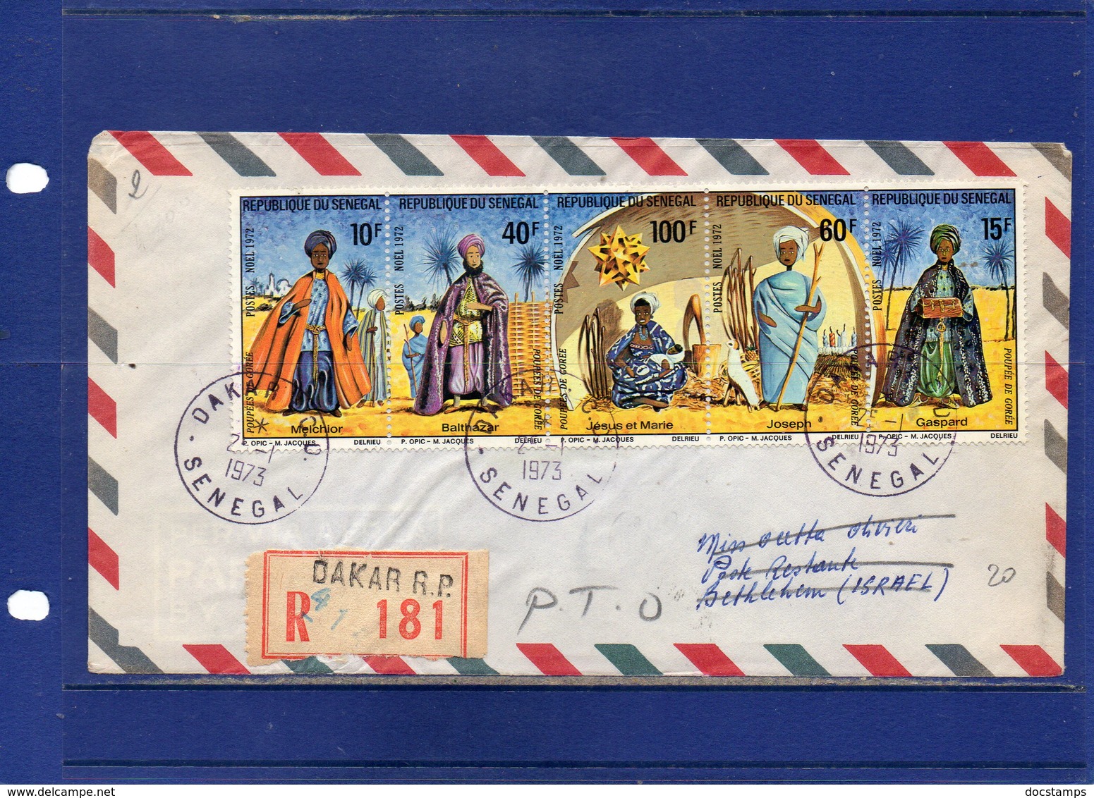 ##(DAN197)-Senegal 1973-Registered Air Mail Cover With Christmas Stamps To Israel, Retour To Sender To Firenze-Italy - Senegal (1960-...)