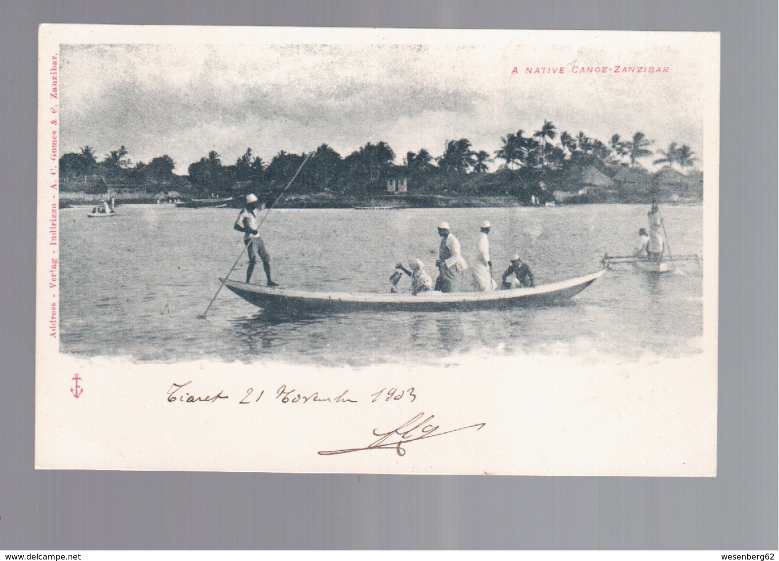 TANZANIA Zanzibar A Native Canoe 1903 OLD POSTCARD - Tanzania