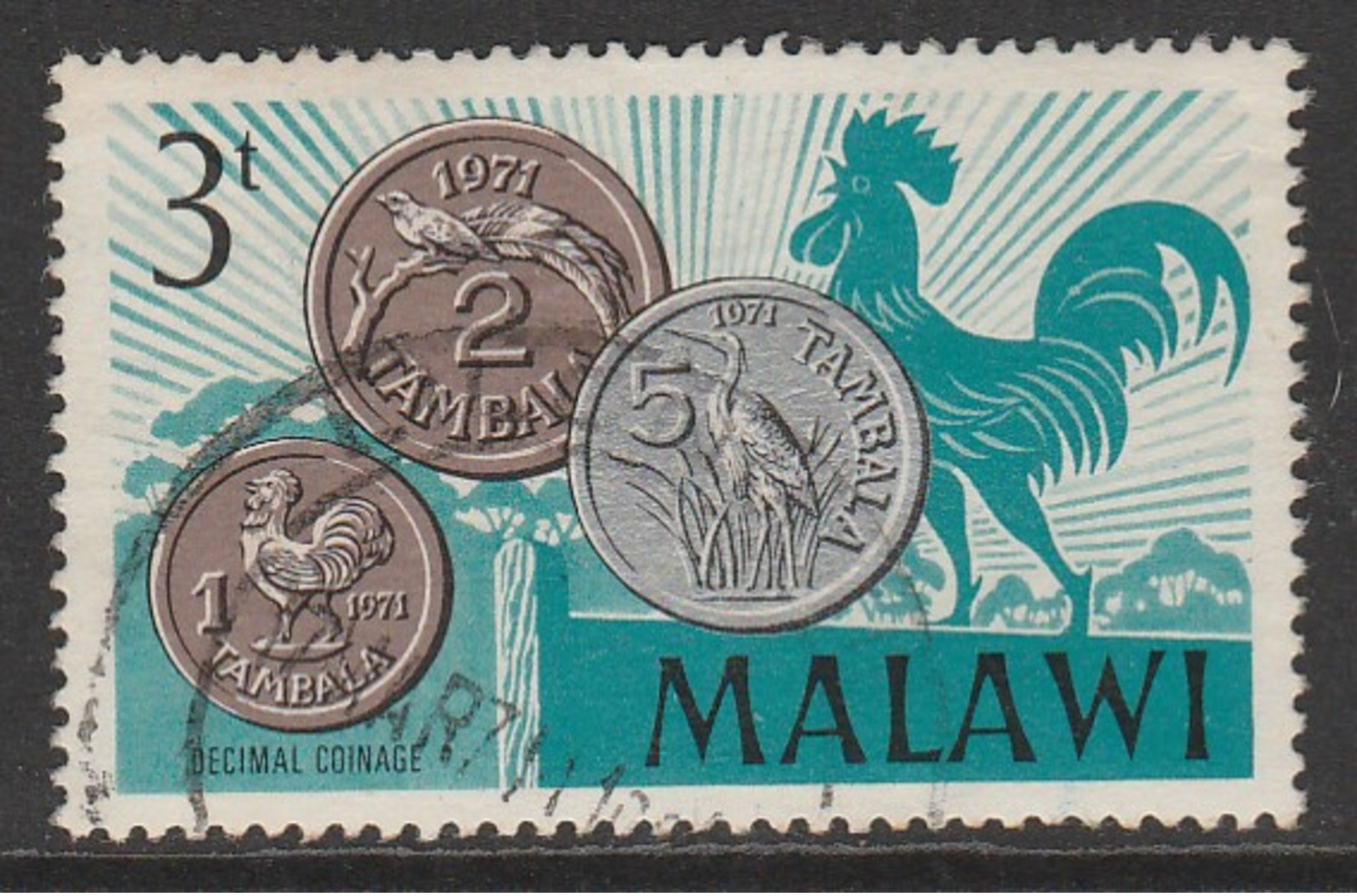 Malawi 1971 Decimal Coinage 3 T Multicoloured SW 144 O Used - Malawi (1964-...)