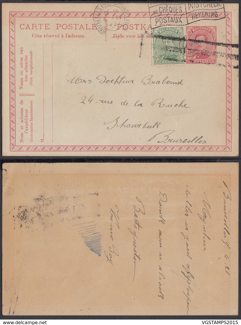 Belgique 1921 - EP 10c Oblitération Fortune Vers Bruxelles  (DD) DC3370 - Cartes Postales 1909-1934