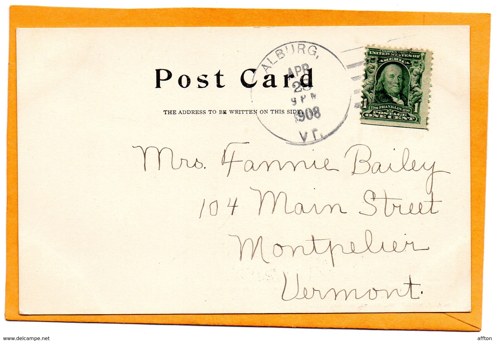 Alburgh VT 1907 Postcard - Burlington