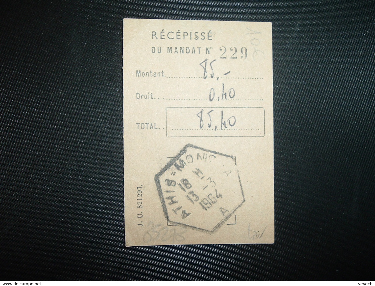 RECEPISSE DU MANDAT OBL. HEXAGONALE OBL.13-3 1964 ATHIS-MONS - A   A (91 ESSONNE) - Handstempel