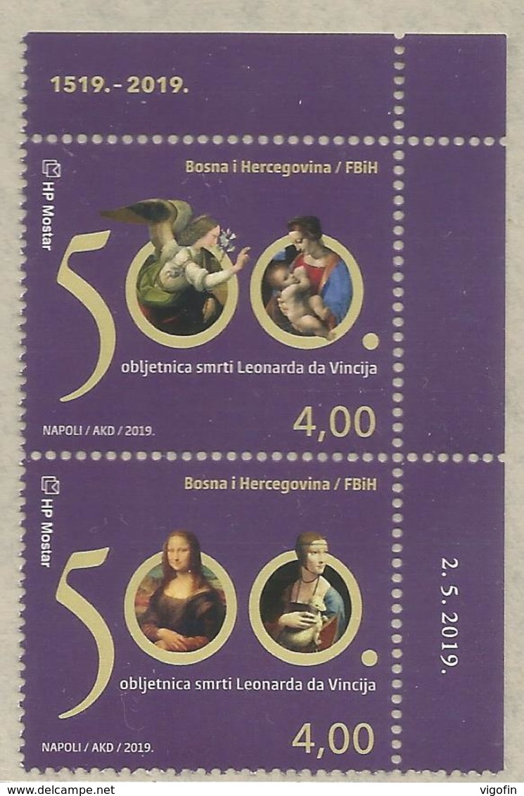 BHHB 2019-03 500A°LEONARDO DA VINCI, BOSNA AND HERCEGOVINA HERCEGBOSNA CROAT, 1 X 2v, MNH - Bosnien-Herzegowina