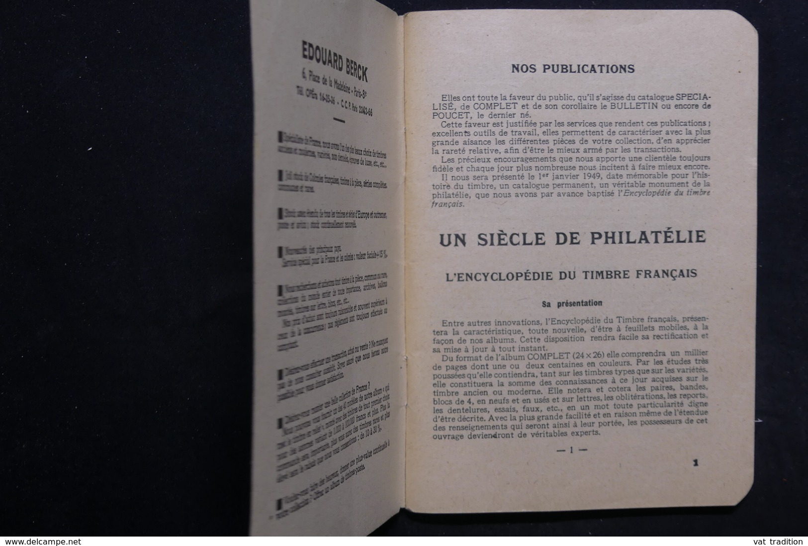 FRANCE - Philatélie - Catalogue De Prix De Vente De La Maison Edouard Berck  De 1948 , Le Poucet - L 30843 - Catalogues De Maisons De Vente