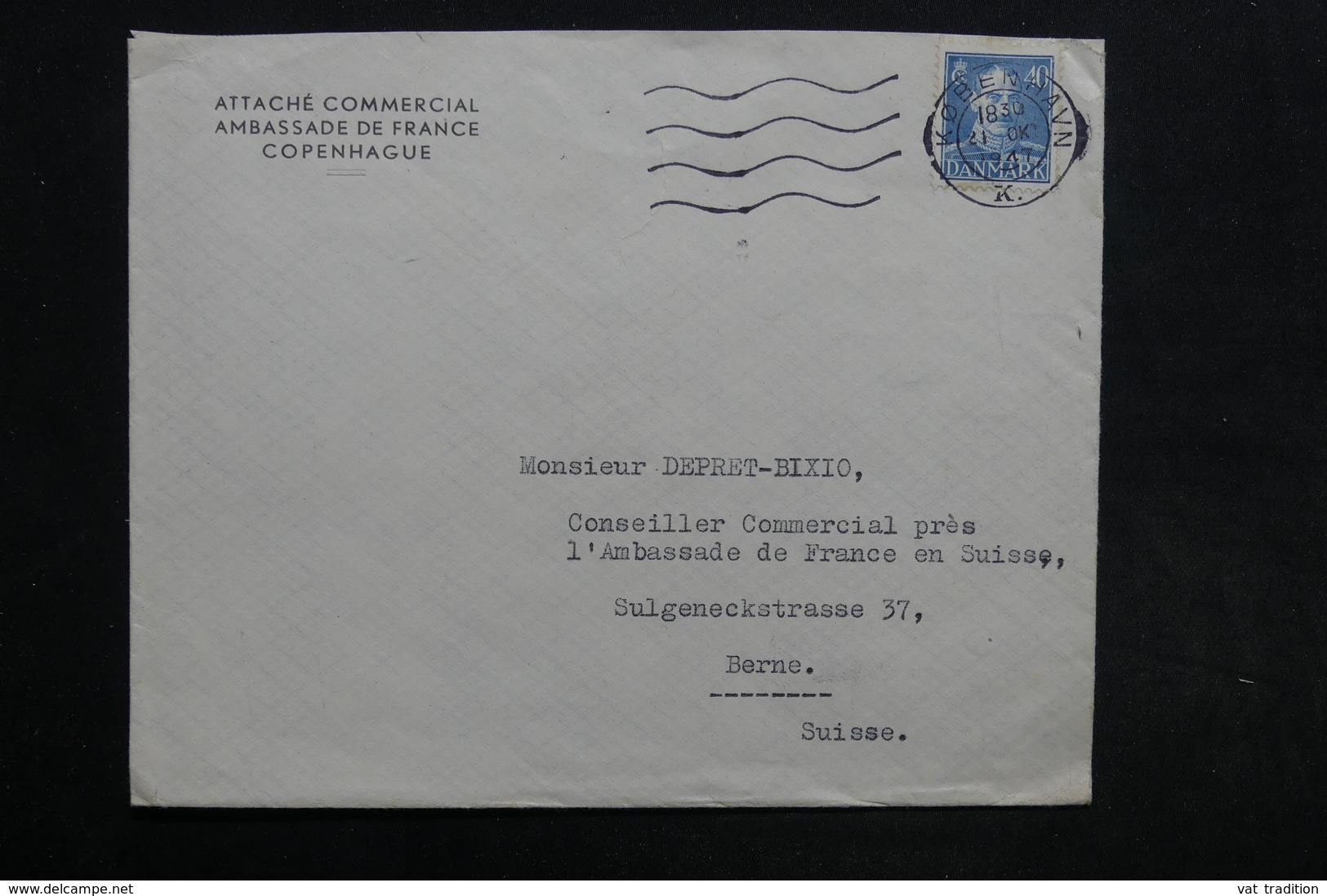 DANEMARK - Enveloppe De L'Ambassade De France De Copenhague Pour L'Ambassade De France En Suisse En 1947 - L 30848 - Storia Postale