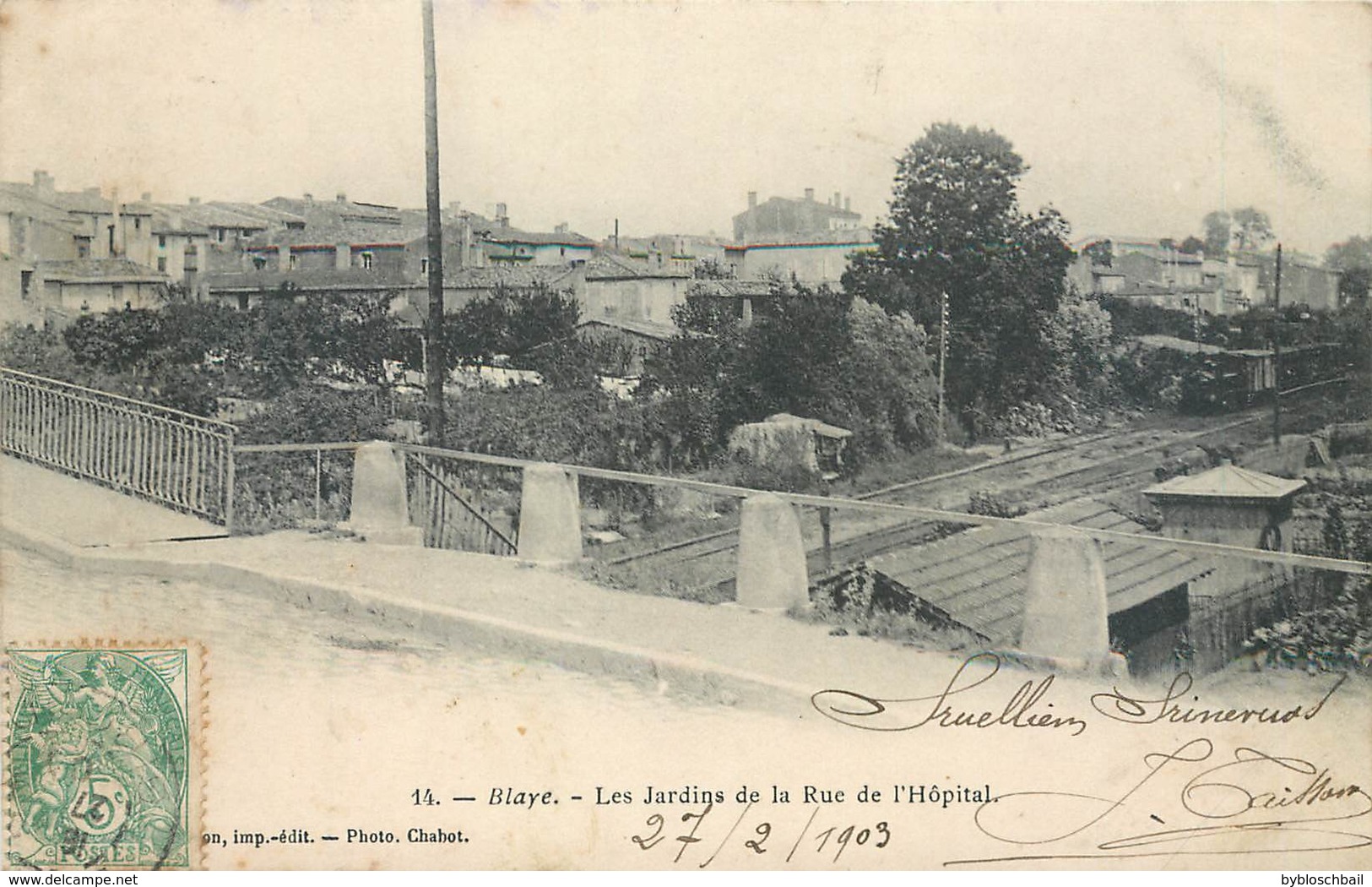 CPA 33 Gironde BLAYE Les Jardins De La Rue De L'Hopital VOIE FERREE TRAIN 1903 - Blaye