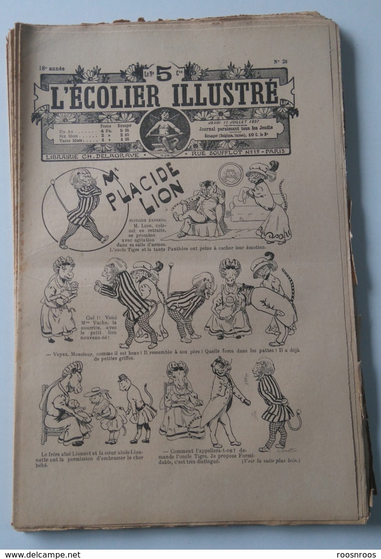 L'ECOLIER ILLUSTRE 1907 - N° 28 A 35 - HISTOIRE DESSINEE "MR PLACIDE LION" - 12-18 Ans