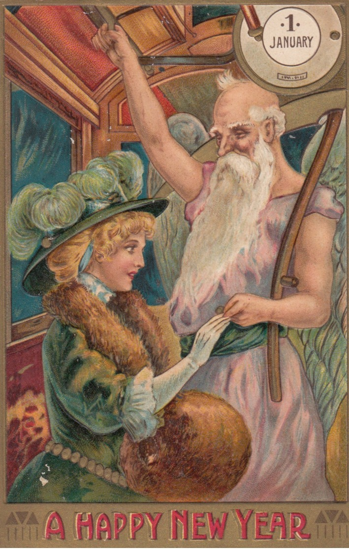 NEW YEAR , Father Time & Woman In Trolley Car , 1910 , 00-10s - Nouvel An