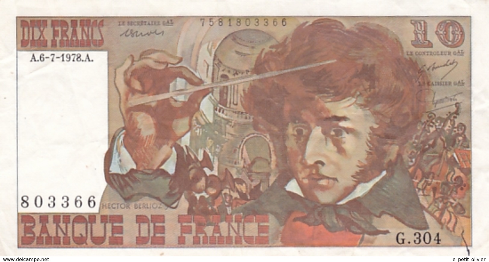 FRANCE BILLET DE 10 FRANCS BERLIOZ DE 1978 ALPHABET G.304 DERNIÈRE GAMME - 10 F 1972-1978 ''Berlioz''