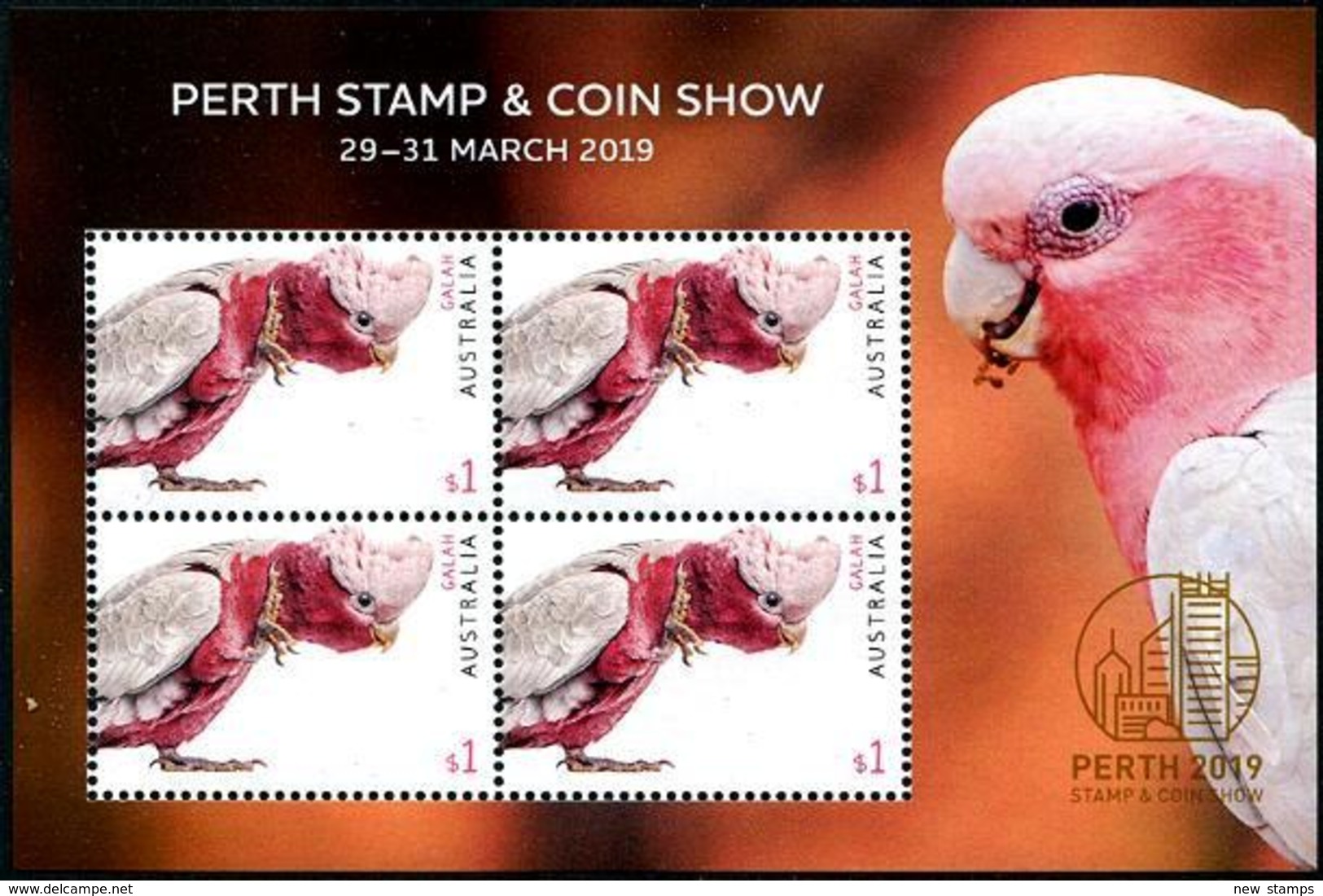 Australia 2019 Perth Stamp & Coin Show Fauna Bird Galax  Parrot SS MNH - Perroquets & Tropicaux