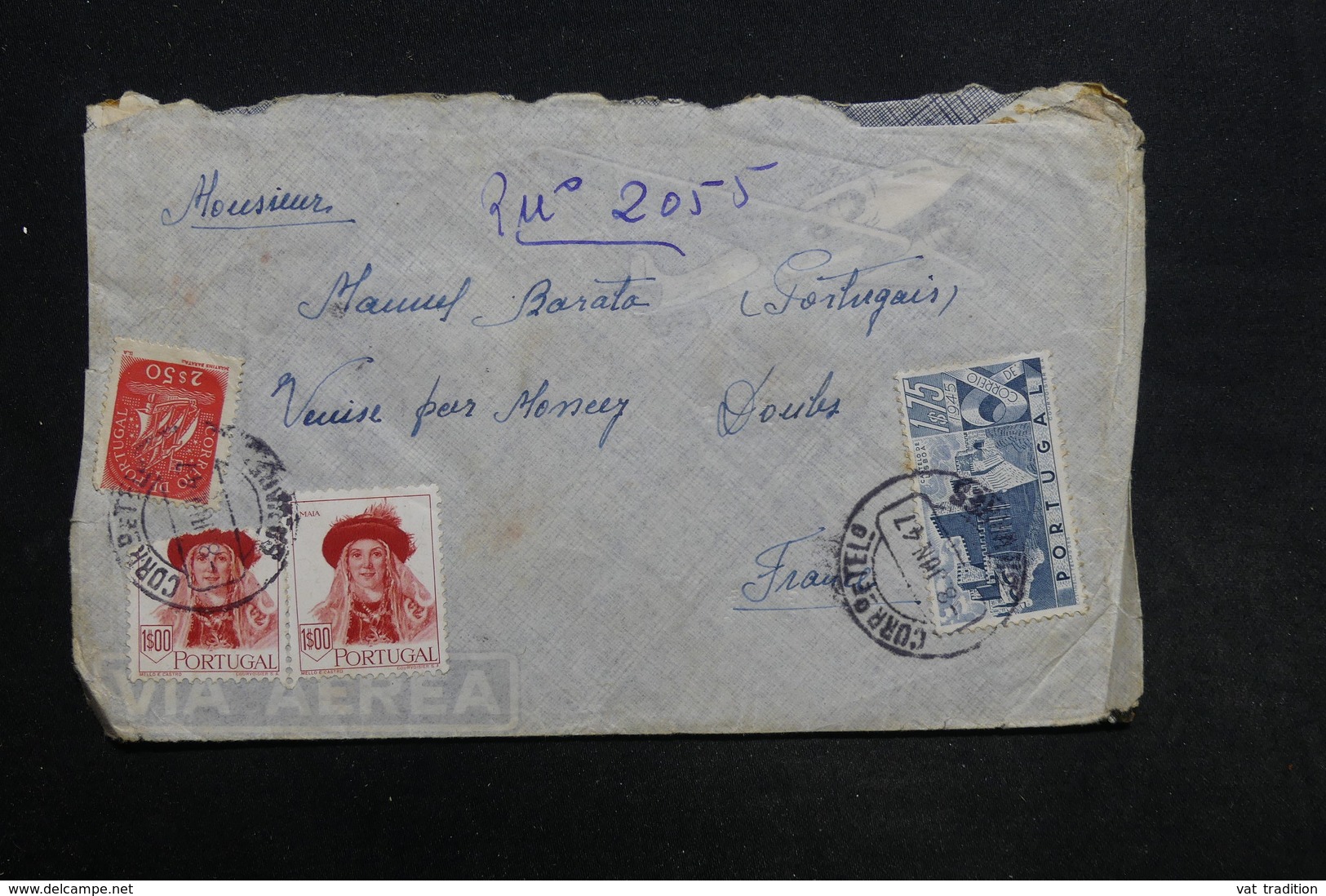 PORTUGAL - Enveloppe Pour La France En 1947 , Affranchissement Plaisant - L 30888 - Lettres & Documents