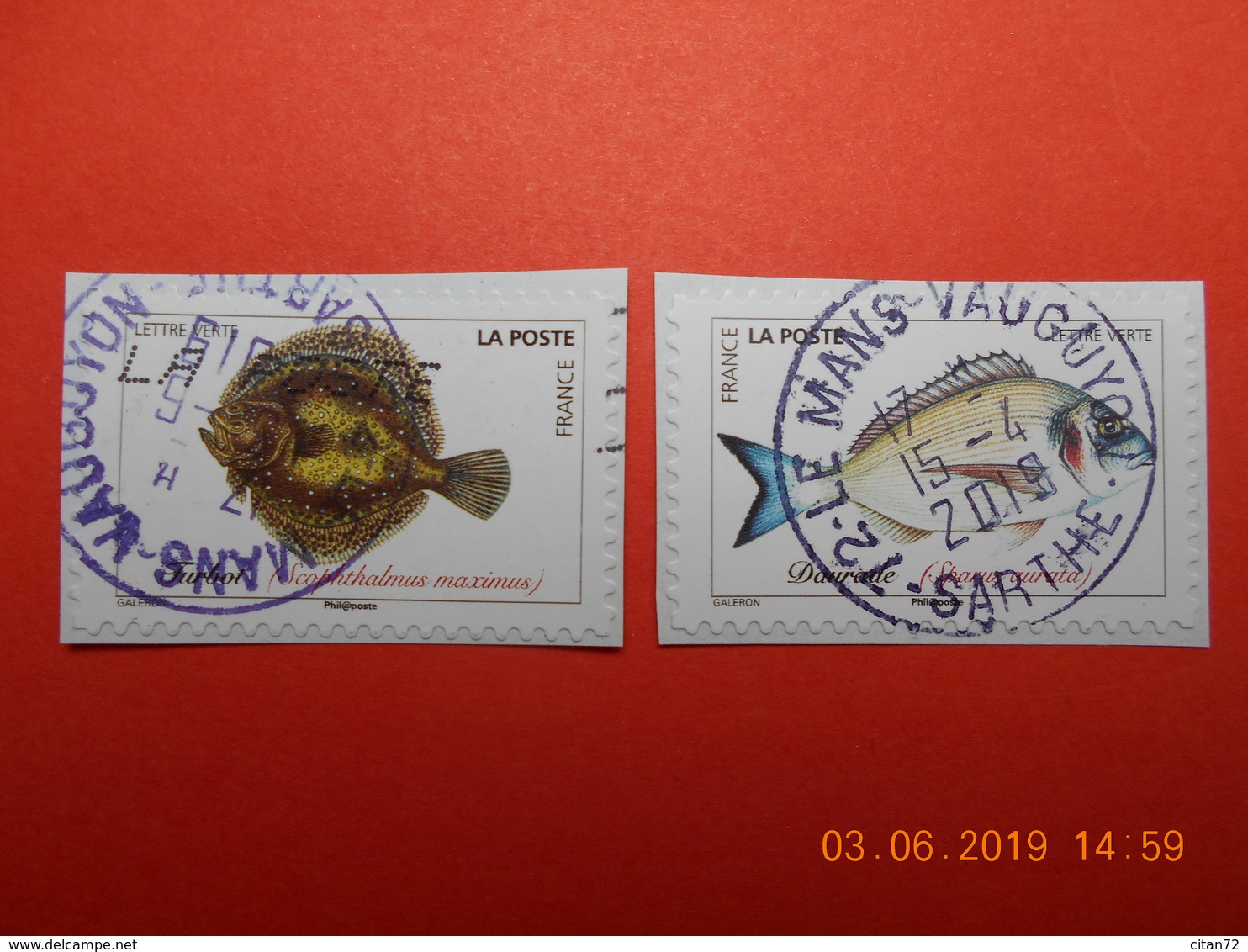 FRANCE 2018  CL090  Du Carnet  POISSONS DE MER   (2 Timbres) Beaux Cachets Ronds (A Voyagé) - Oblitérés