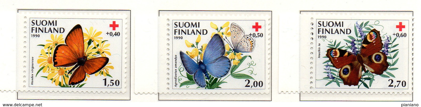 PIA - FINLANDIA  - 1990 : Pro Croce Rossa- Farfalle - (Yv 1076-78) - Primo Soccorso