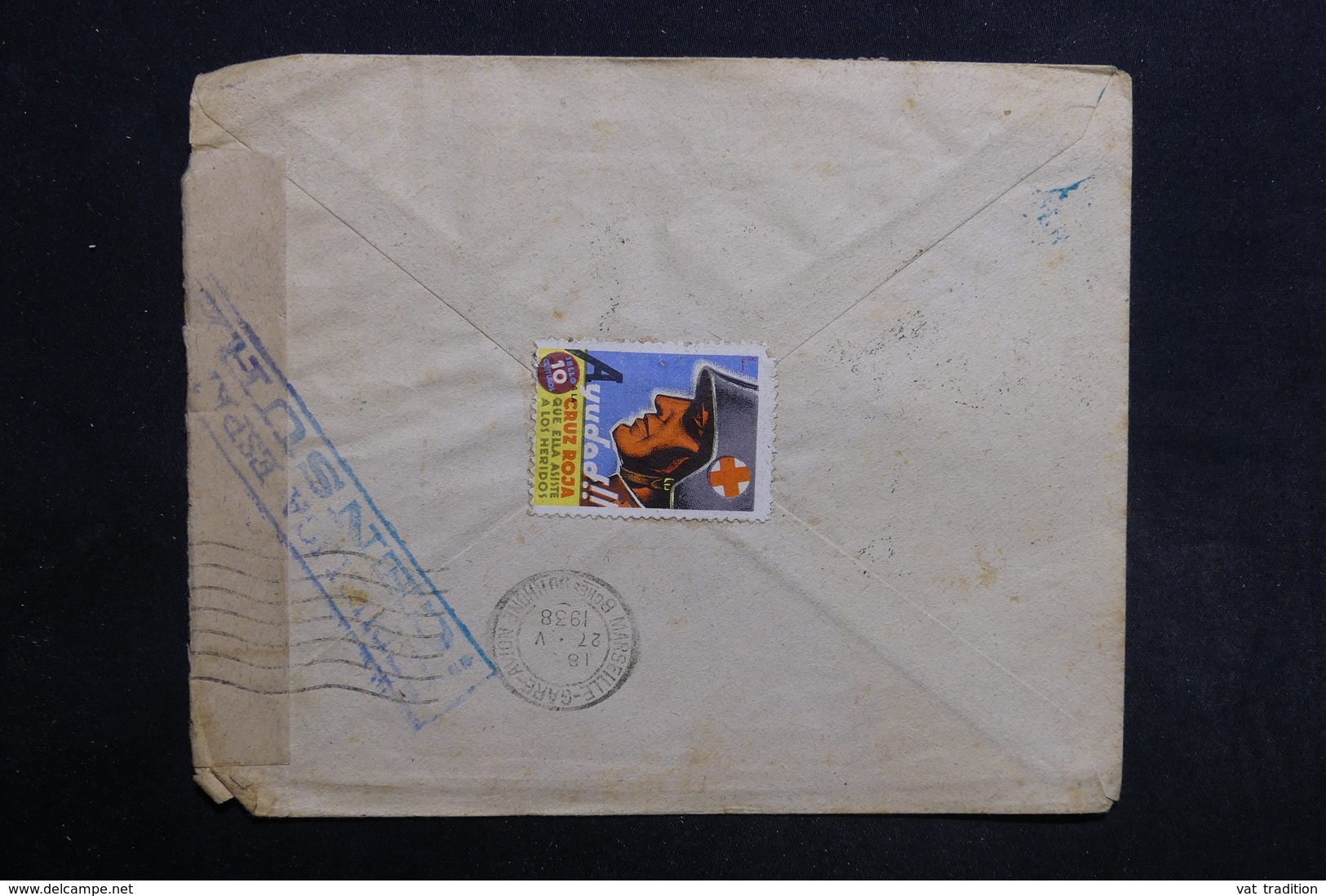 ESPAGNE - Enveloppe De Cambio Pour La France En 1939 Avec Censure , Vignette Au Verso De La Croix Rouge - L 30898 - Nationalists Censor Marks