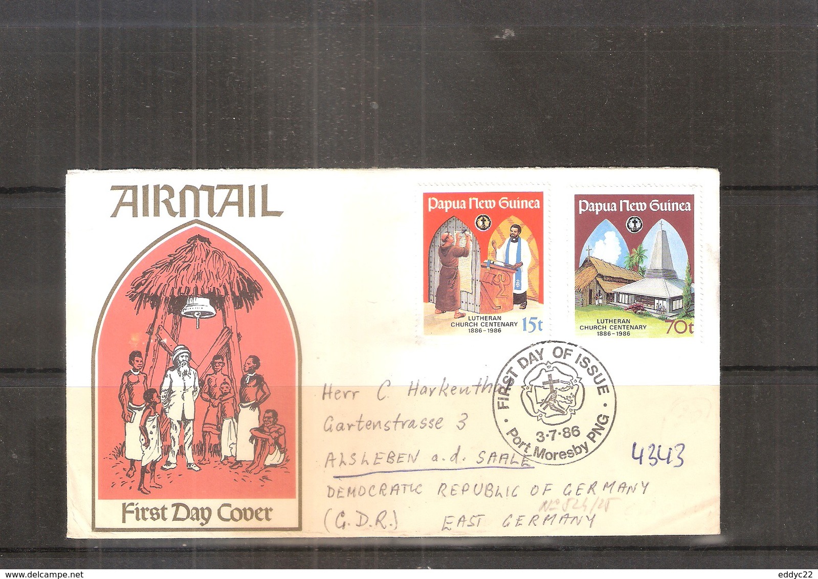 FDC From Papua-New Guinea To G.D.R. - 1986 - Lutheran Church Centenary (to See) - Papouasie-Nouvelle-Guinée